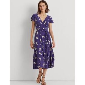 Lauren Ralph Lauren Black Label Floral Flutter Sleeve Jersey Dress Size 10
